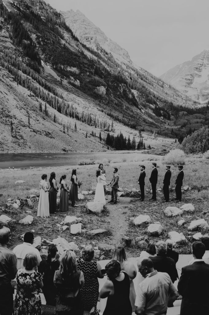 wedding ceremony at Maroon Bells Amphitheater in Colorado