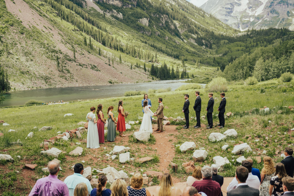 wedding ceremony at Maroon Bells Amphitheater in Colorado