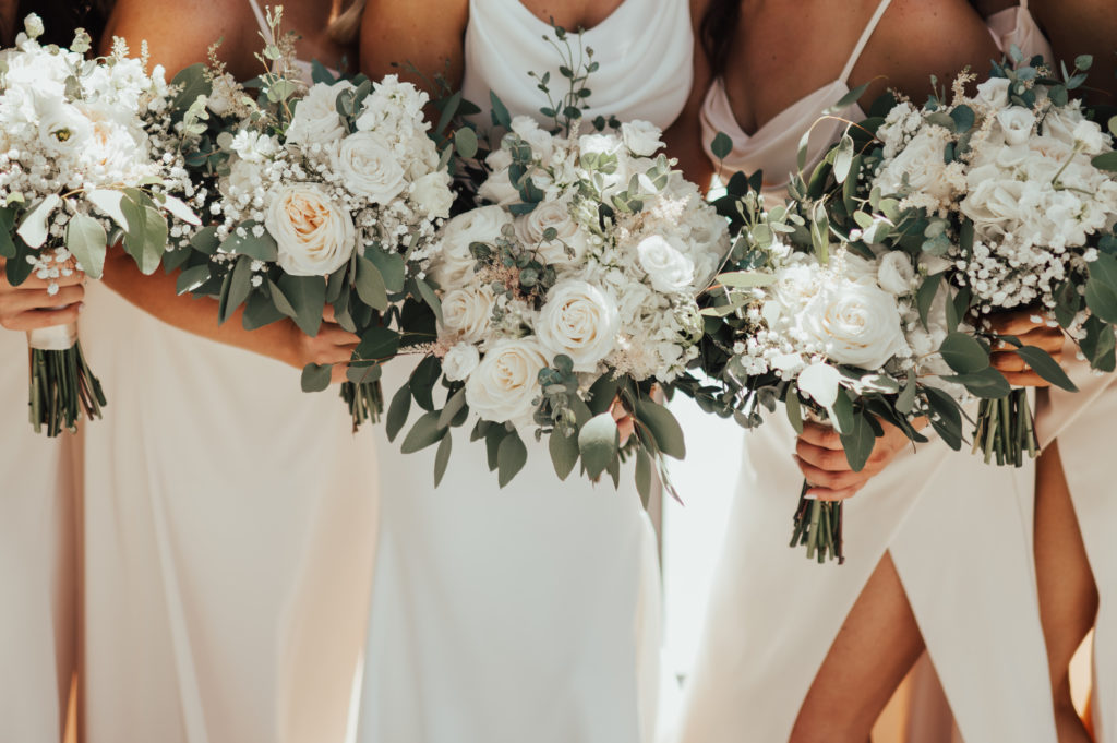 bridal party all white florals