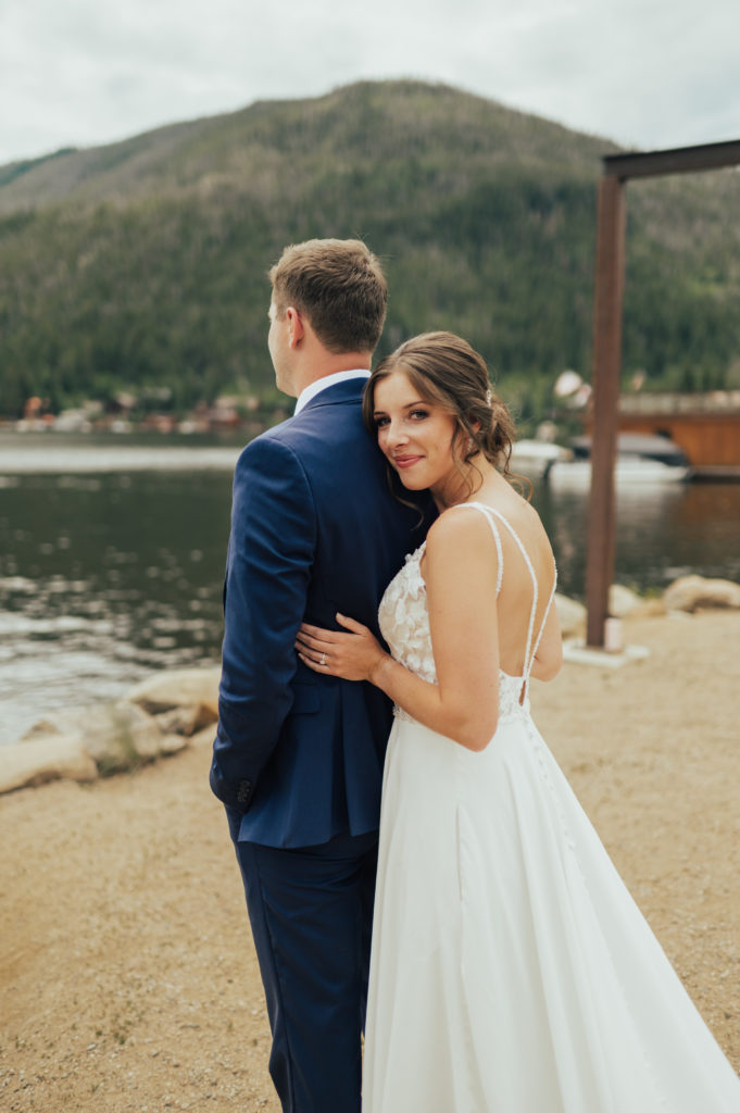 Grand Lake Colorado Wedding First Look in the mountains near Rocky Mountain National Park