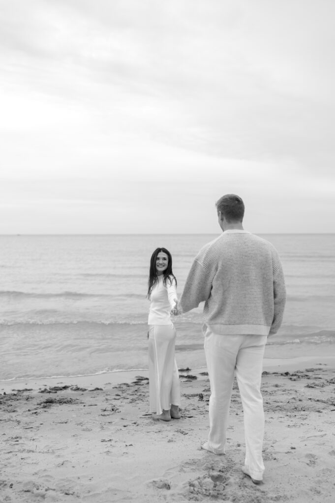 Romantic engagement photos on beach in Chicago